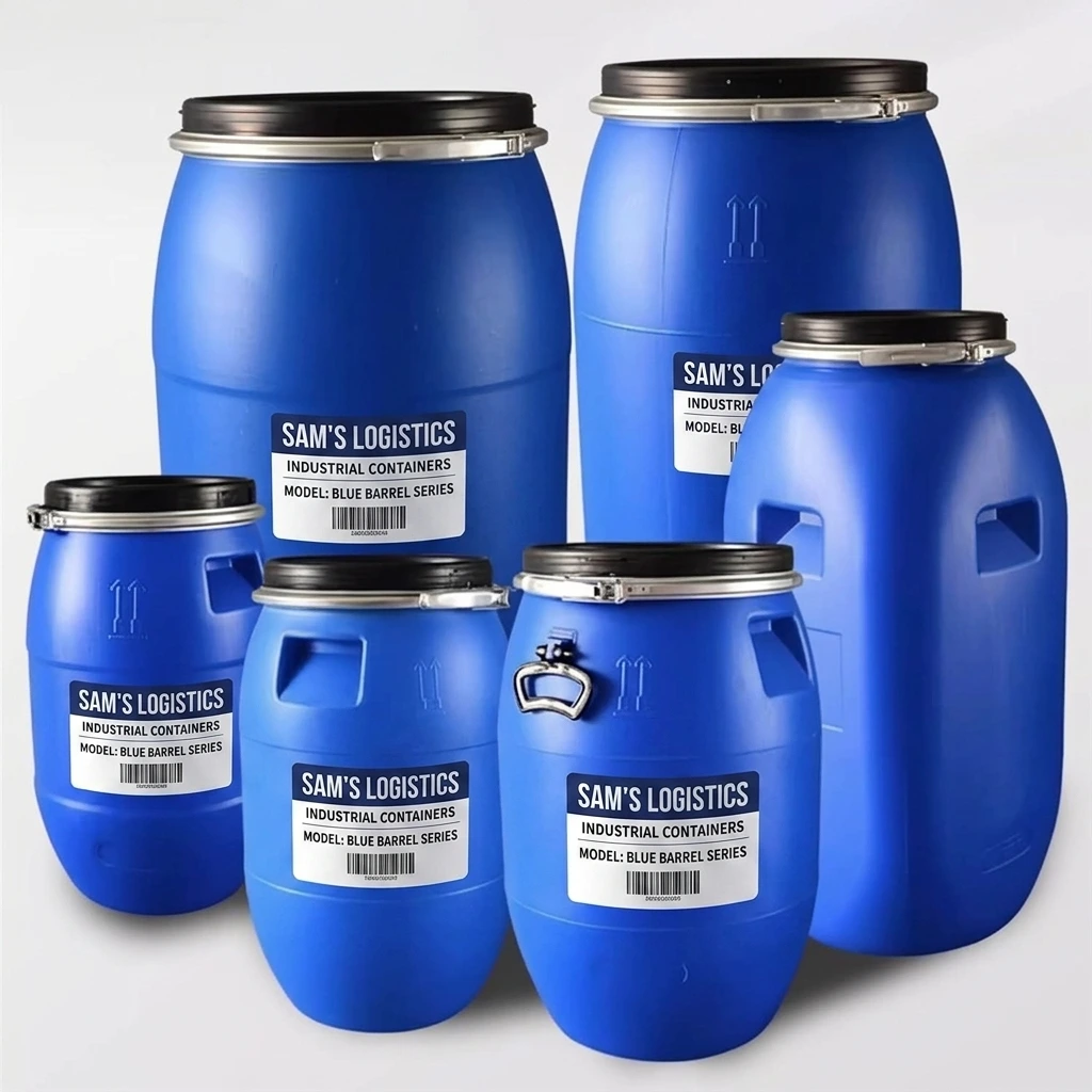 Blue shipping barrels